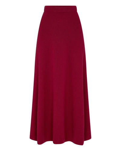 N.Peal Women's Long Rib Cashmere Skirt Opera Red