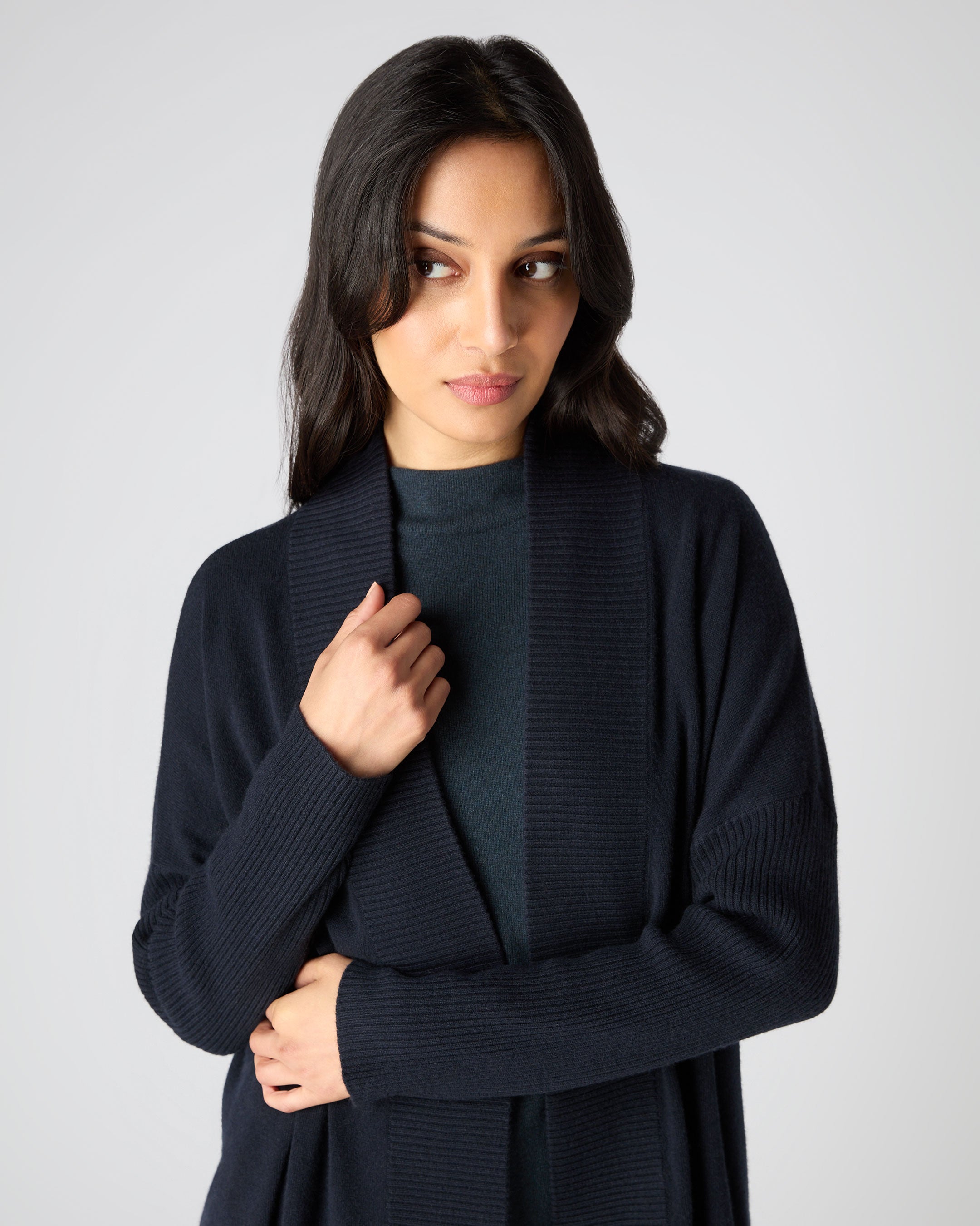 Long navy deals cashmere cardigan