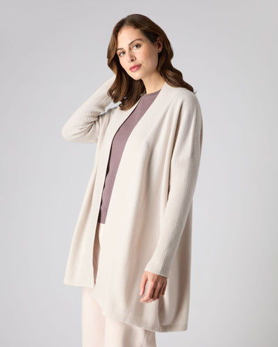 N.Peal Women's Long Relaxed Cashmere Cardigan Snow Grey