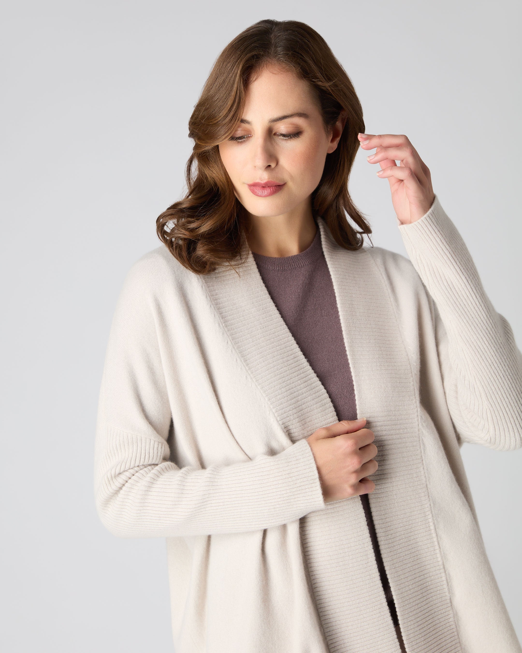 Women's Long Relaxed Cashmere Cardigan Snow Grey | N.Peal