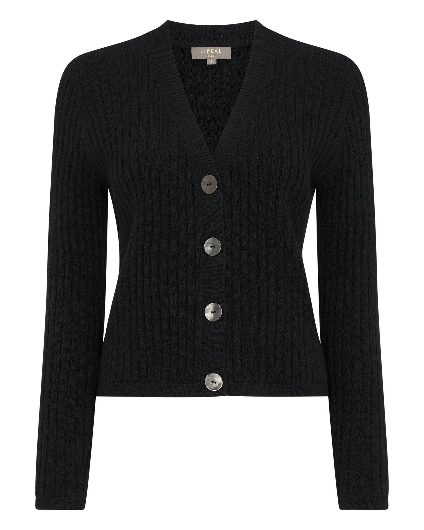N.Peal Women's Wide Rib Crop Cashmere Cardigan Black