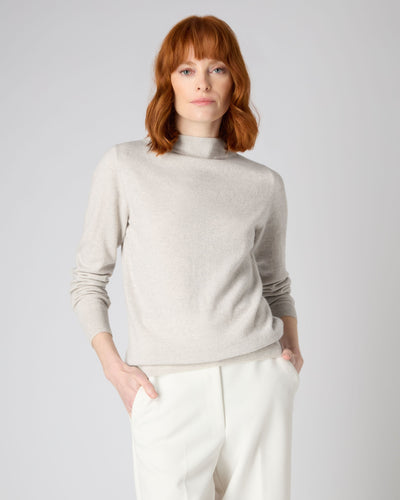 N.Peal Women's Funnel Neck Cashmere Sweater Pebble Grey