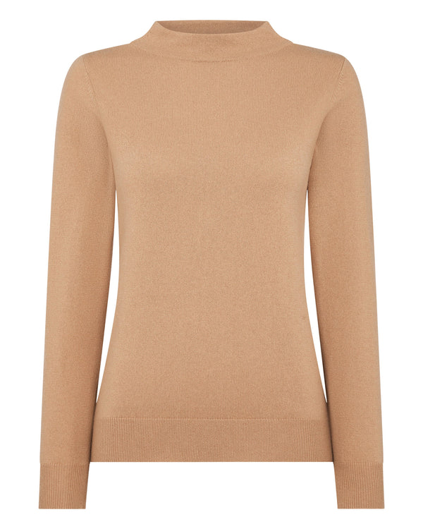 N.Peal Women's Funnel Neck Cashmere Sweater Sahara Brown