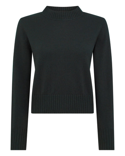 N.Peal Women's Crop Fitted Cashmere Sweater Dark Green