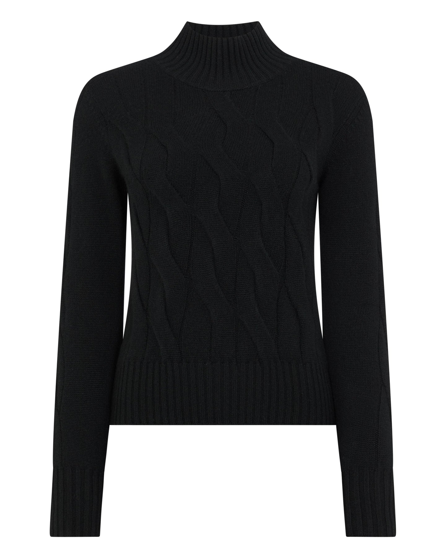 N.Peal Women's Cable Funnel Neck Cashmere Jumper Black