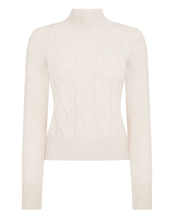 N.Peal Women's Cable Funnel Neck Cashmere Sweater Ecru White