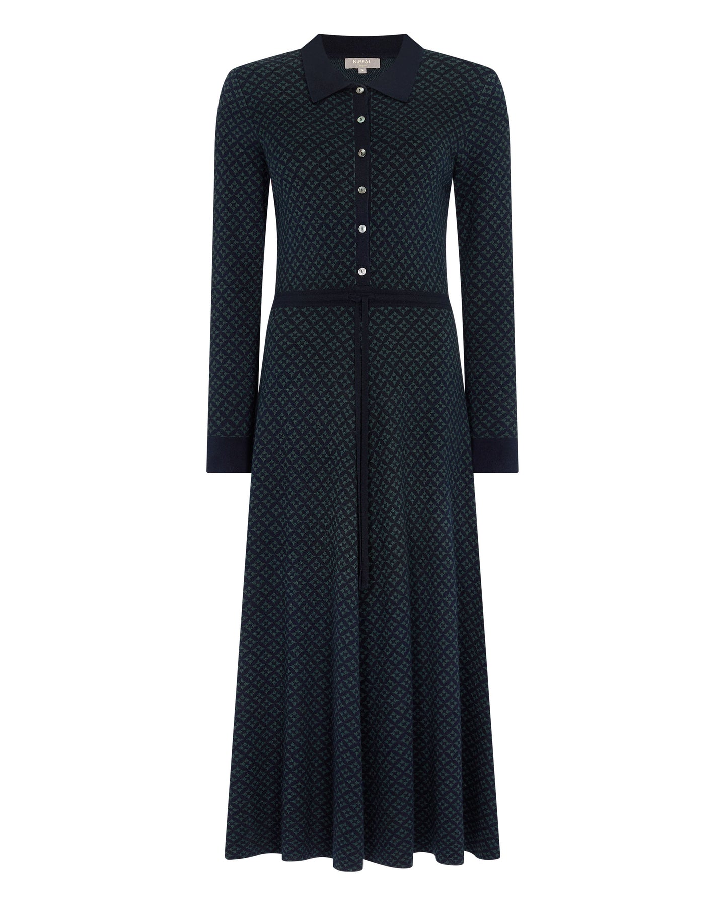 N.Peal Women's Geometric Jacquard Dress Navy