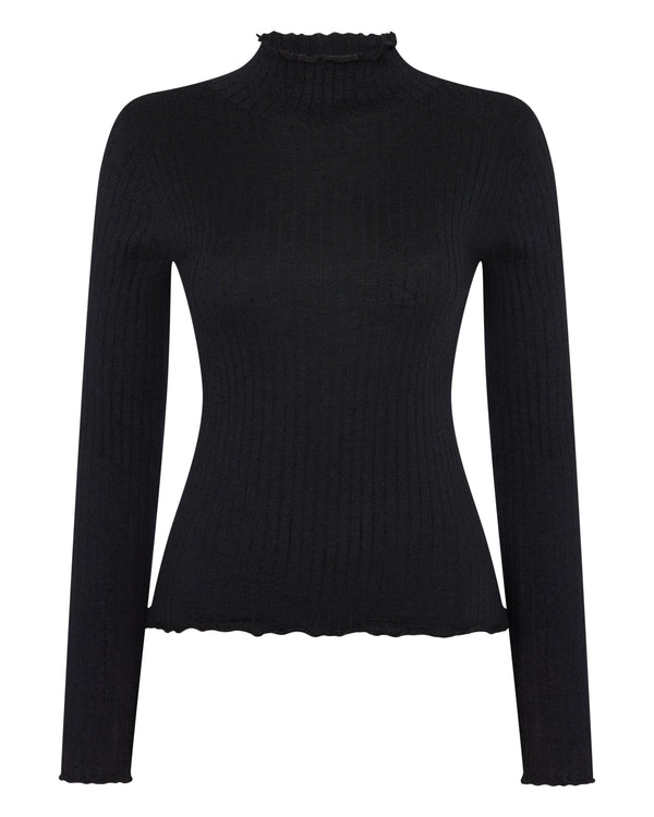 N.Peal The Peony Lim Scalloped Edge Top Black