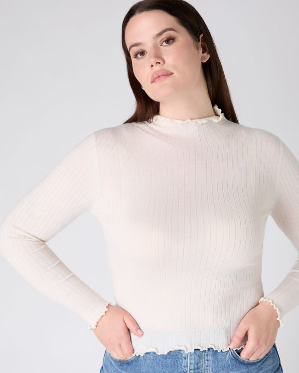N.Peal The Peony Lim Scalloped Edge Top New Ivory White