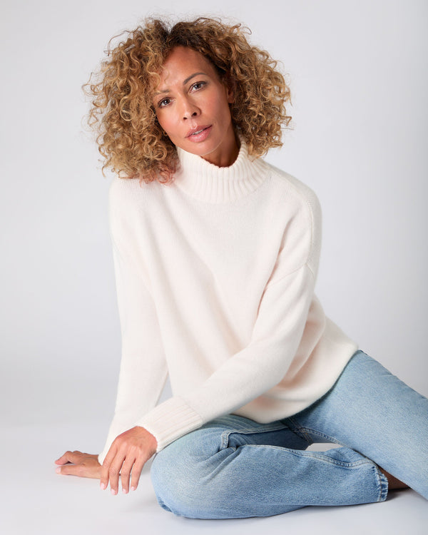 N.Peal The Peony Lim Chunky High Neck Sweater New Ivory White