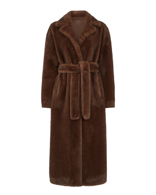 N.Peal Women's Faux Mink Long Coat Brown PRE-ORDER