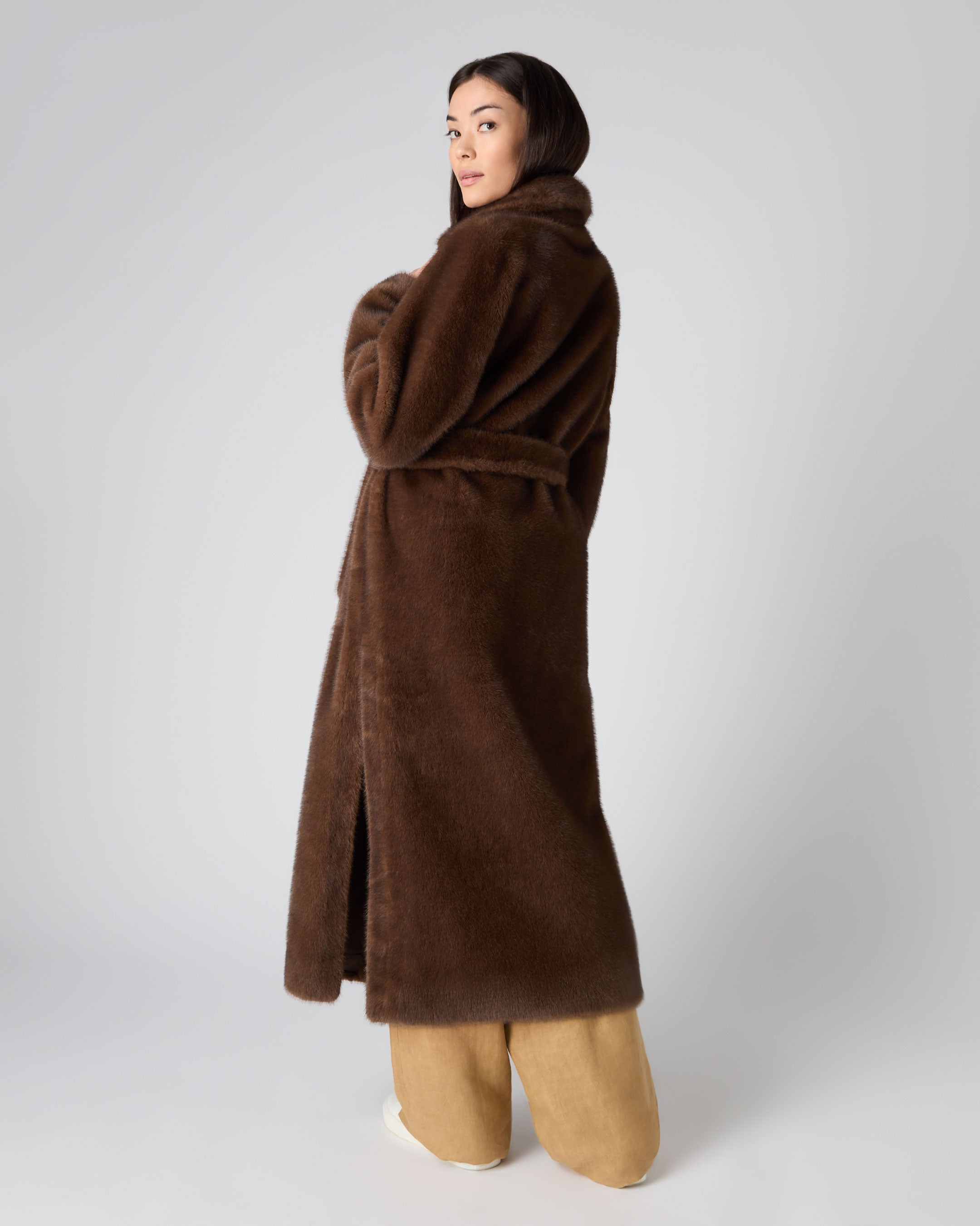 Women's Faux Mink Long Coat Brown | N.Peal