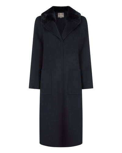 N.Peal Women's Fur Collar Woven Cashmere Coat Navy Blue