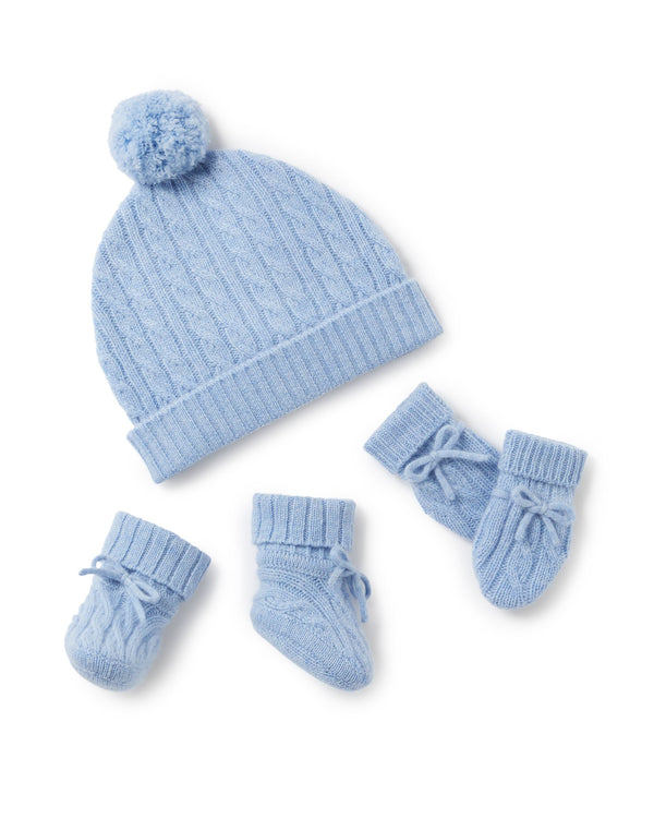 N.Peal Cable Cashmere Mittens Cornflower Blue