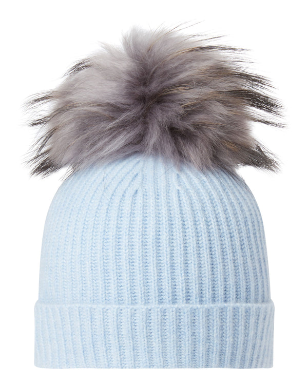 N.Peal Unisex Ribbed Cashmere Hat With Detachable Pom Cornflower Blue