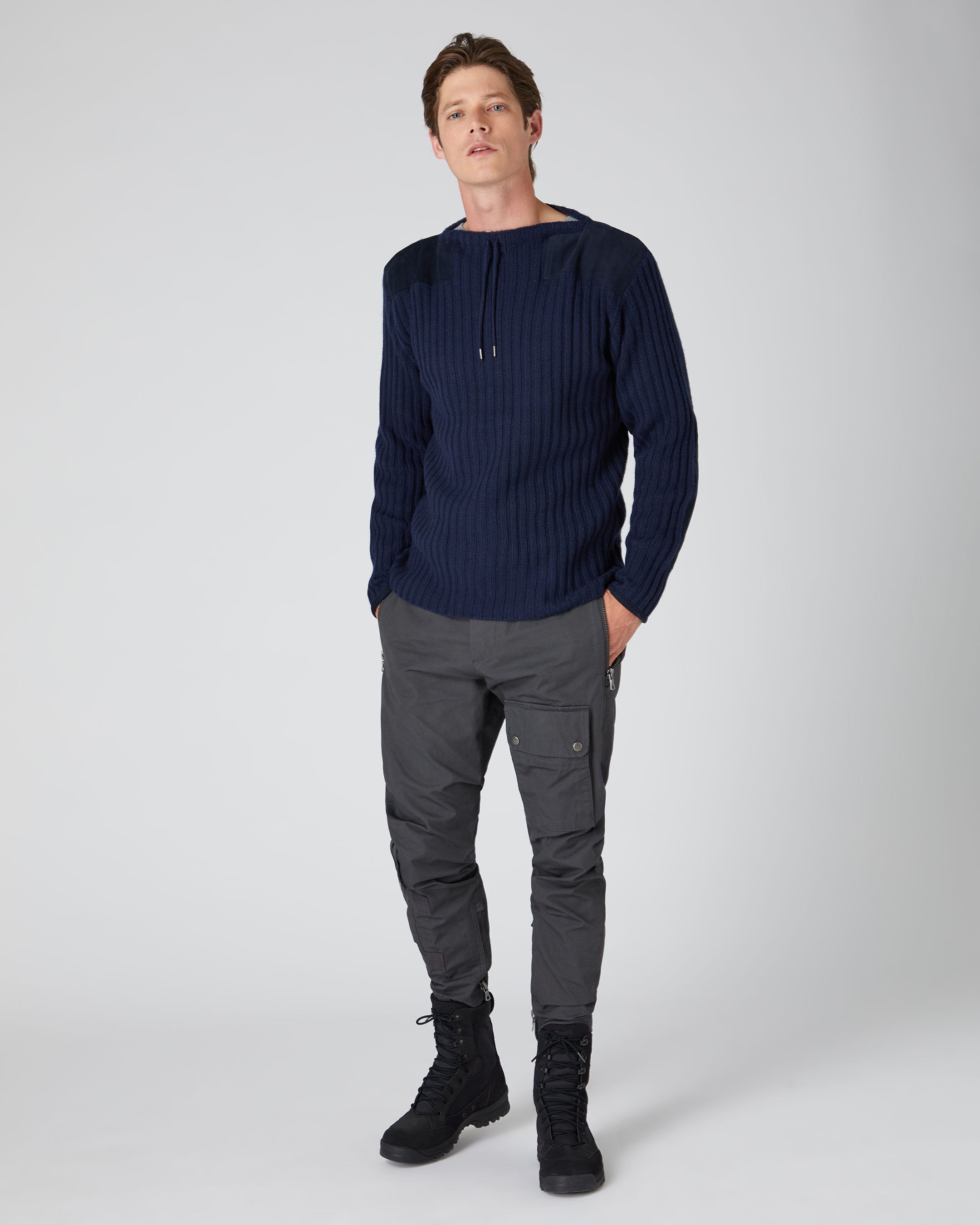 007 Ribbed Army Sweater Navy Blue | N.Peal