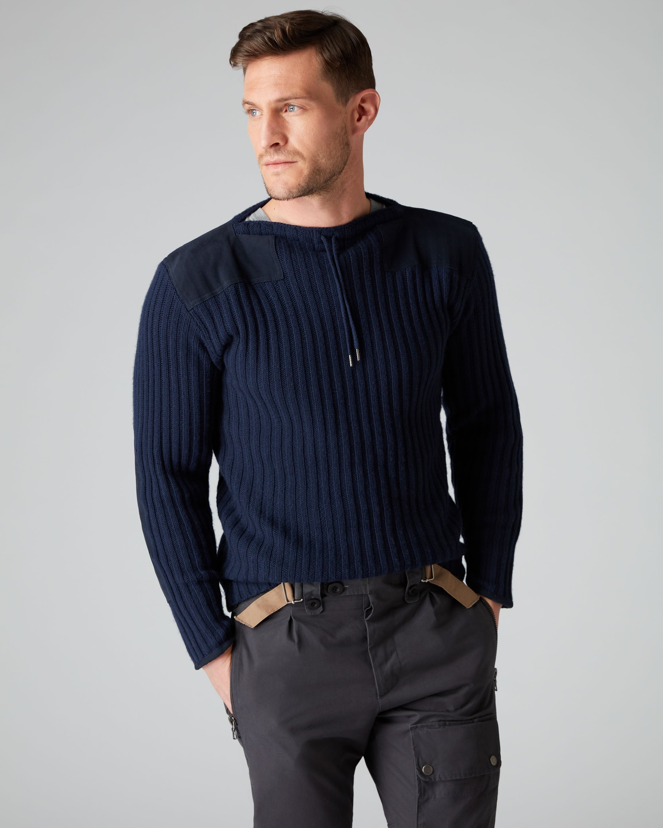 007 Ribbed Army Sweater Navy Blue | N.Peal