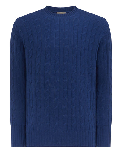 N.Peal Men's The Thames Cable Cashmere Sweater French Blue