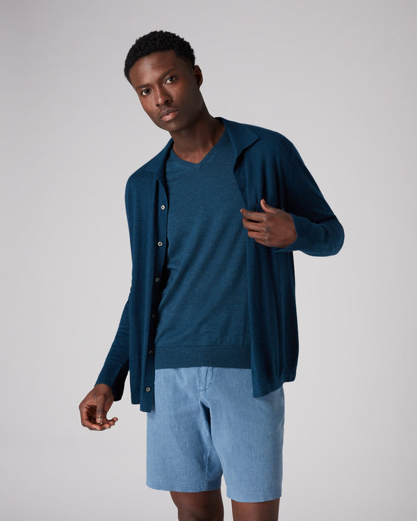 N.Peal Men's The Conduit Fine Gauge Cashmere Sweater Lapis Blue