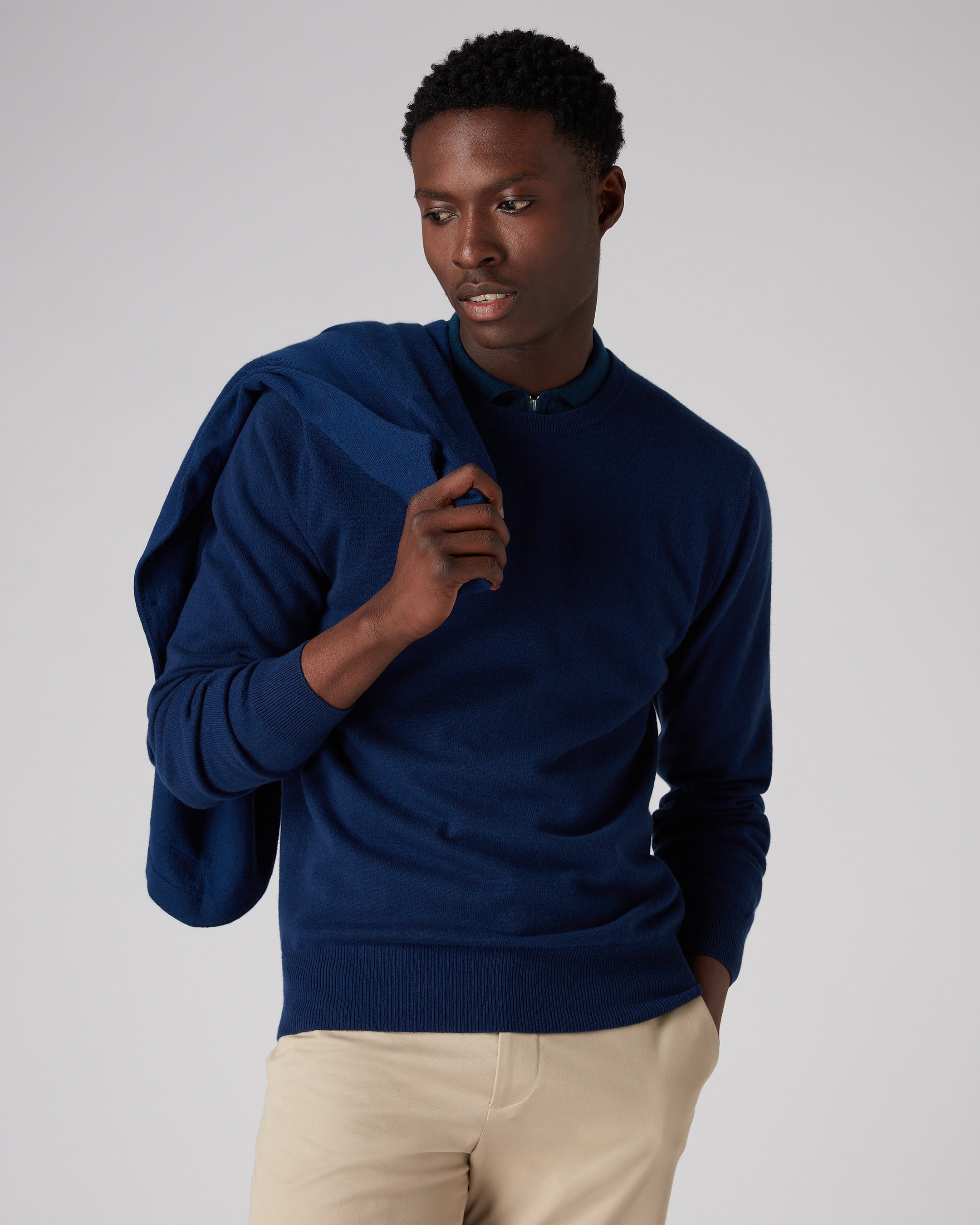 Round neck navy deals blue sweater