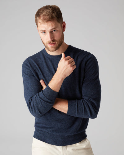N.Peal Men's The Oxford Round Neck Cashmere Sweater Imperial Blue