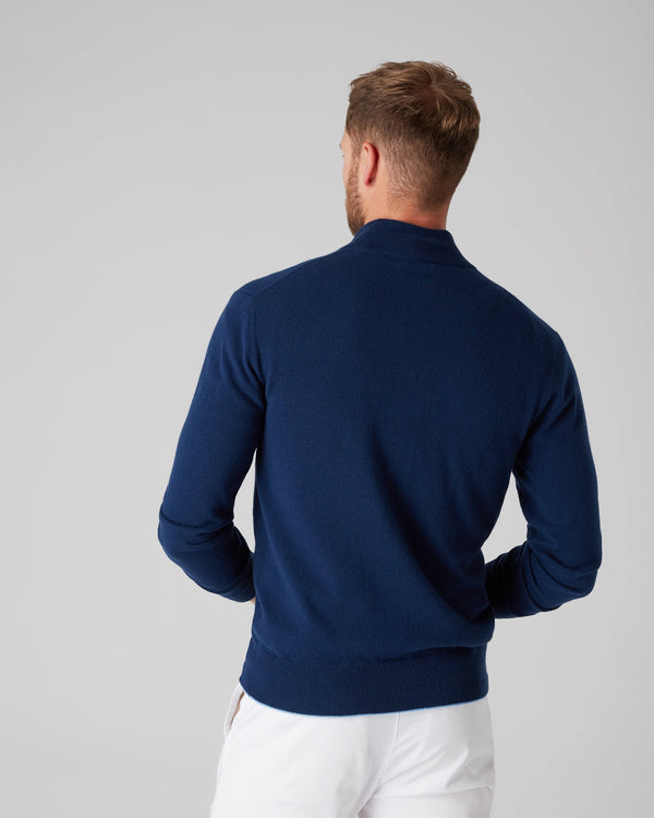 N.Peal Men's The Knightsbridge Zip Cashmere Sweater French Blue