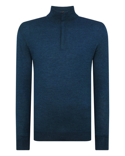 N.Peal Men's The Regent Fine Gauge Cashmere Half Zip Sweater Lapis Blue