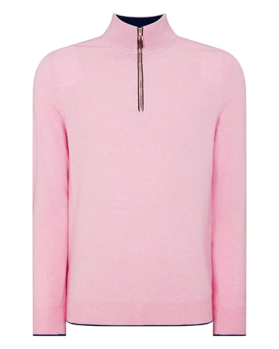 N.Peal Men's The Carnaby Half Zip Cashmere Sweater Flamingo Pink
