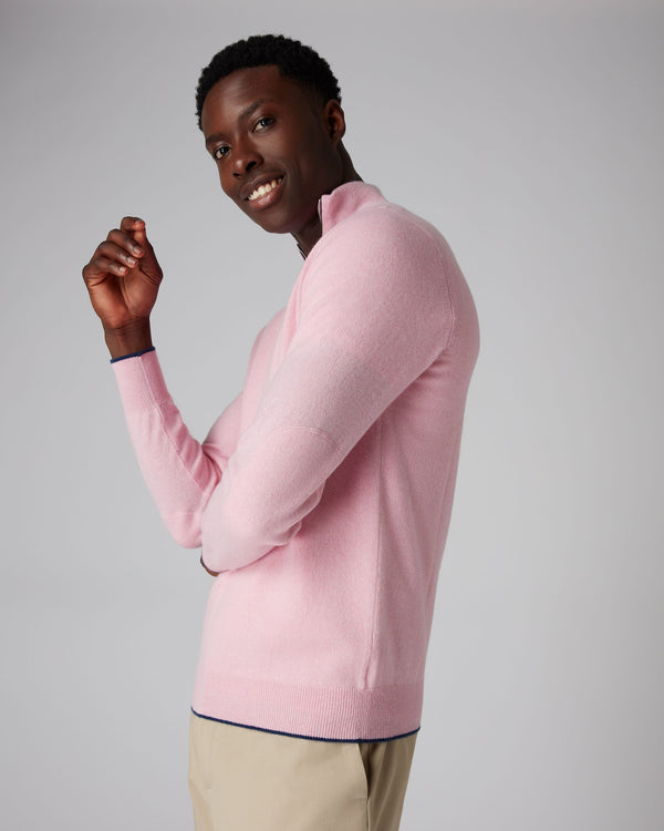 N.Peal Men's The Carnaby Half Zip Cashmere Sweater Flamingo Pink