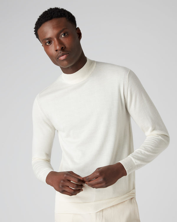 Men's Dark brown cotton and silk mock turtleneck pullover