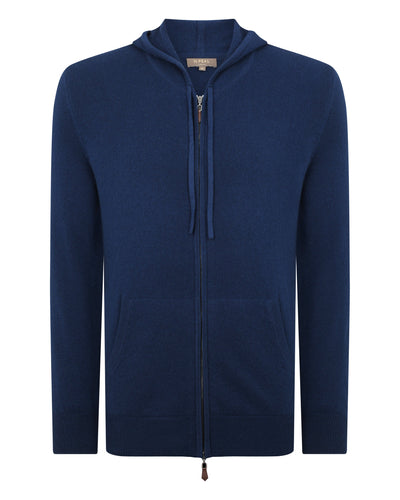 N.Peal Men's Hooded Zipped Cashmere Top French Blue