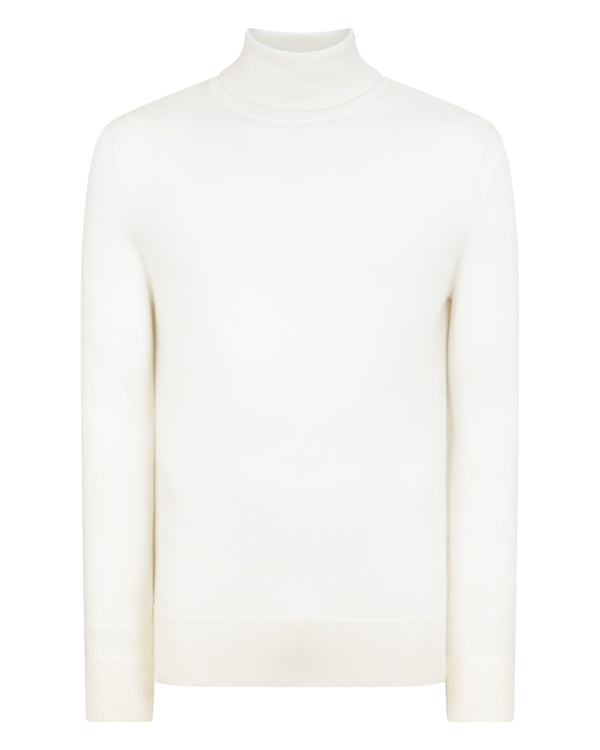 Men's Fine Gauge Cashmere Turtle Neck Sweater New Ivory White | N.Peal
