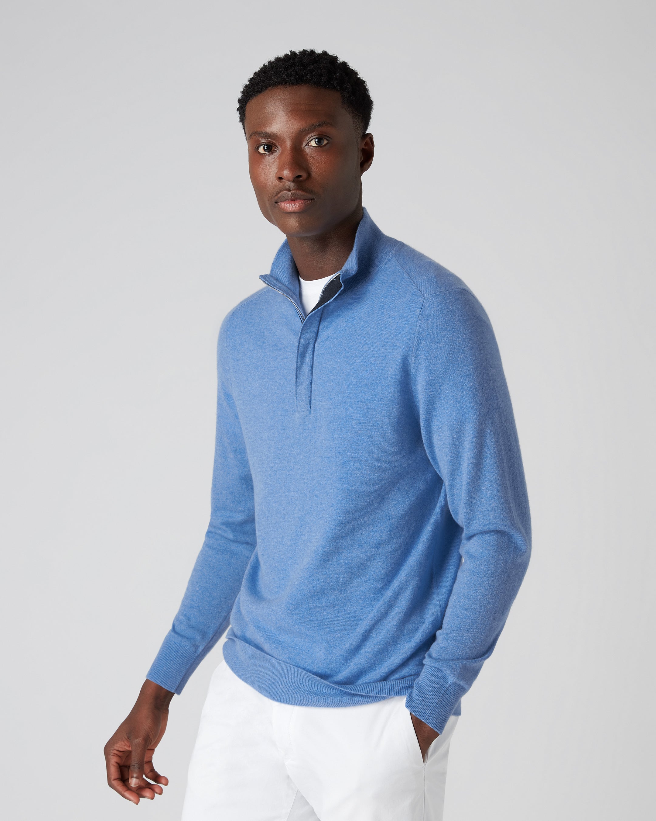 Men's Baby Cashmere Half Zip Sweater Blue | N.Peal