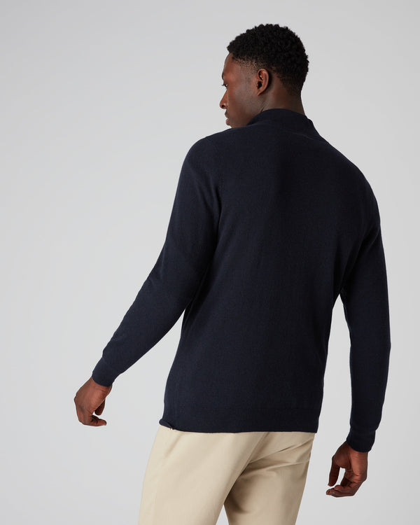 N.Peal Men's Baby Cashmere Half Zip Sweater Navy Blue