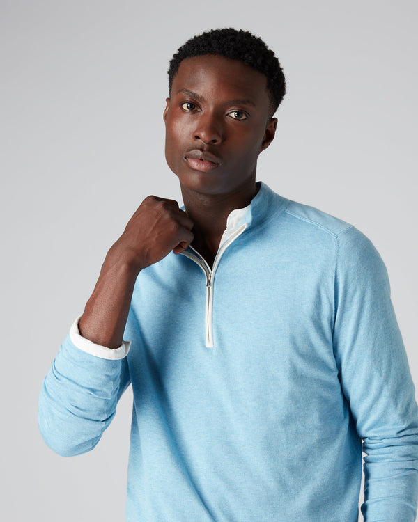 N.Peal Men's Half Zip Sweater Cornflower Blue