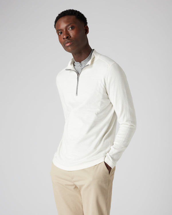 N.Peal Men's Half Zip Sweater New Ivory White