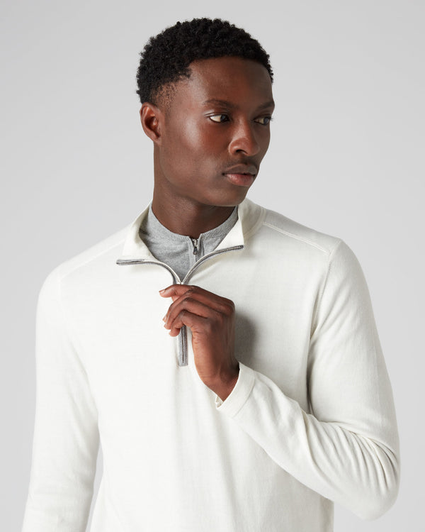 N.Peal Men's Half Zip Sweater New Ivory White