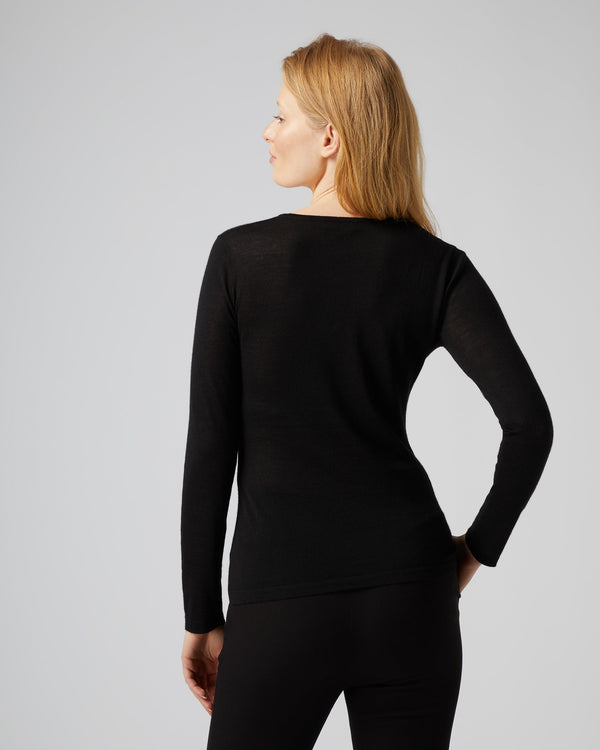 N.Peal Women's Superfine Long Sleeve Cashmere Top Black