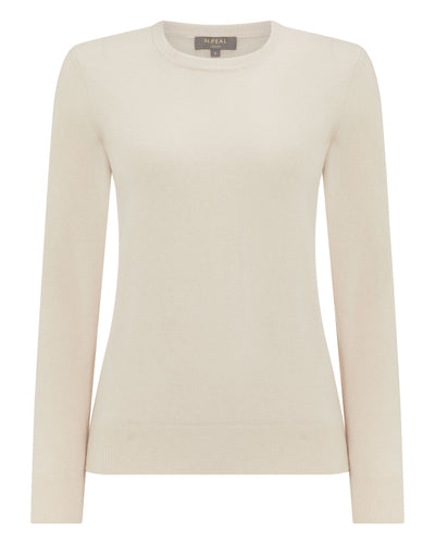 N.Peal Women's Round Neck Cashmere Sweater Almond White