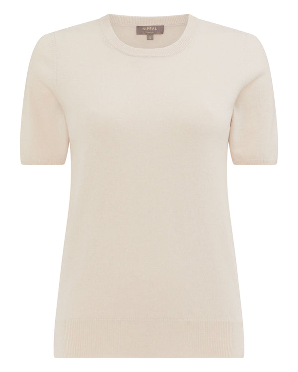 N.Peal Women's Round Neck Cashmere T Shirt Almond White