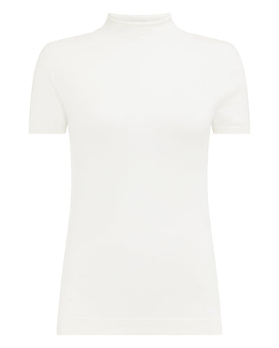 N.Peal Women's Superfine Mock Neck Cashmere T-Shirt New Ivory White