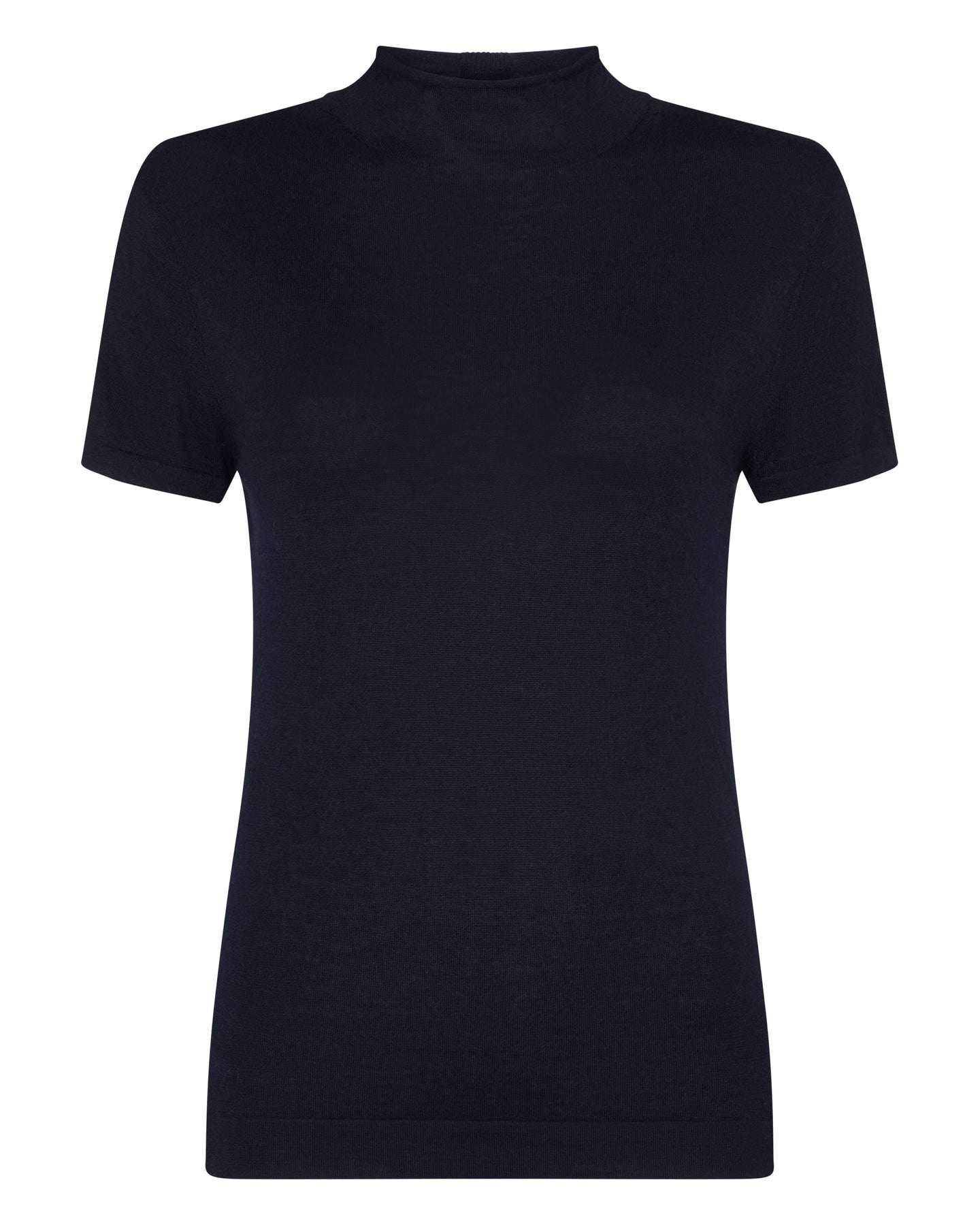 N.Peal Women's Superfine Mock Neck Cashmere T-Shirt Navy Blue
