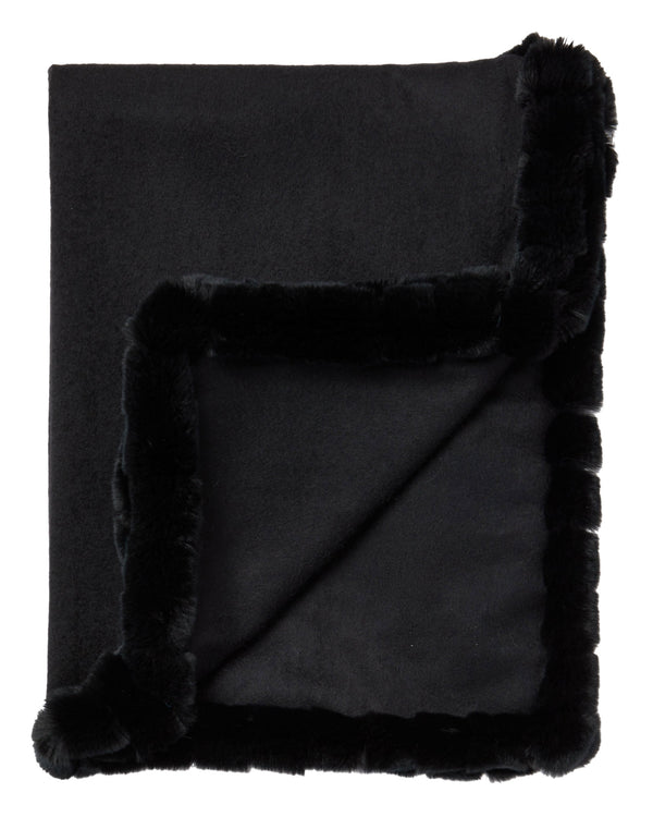 N.Peal Women's Fur Trim Woven Cashmere Shawl Black