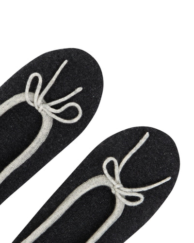 N.Peal Women's Contrast Trim Cashmere Slippers Dark Charcoal Grey