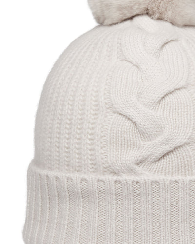 N.Peal Women's Fur Bobble Cable Hat Snow Grey