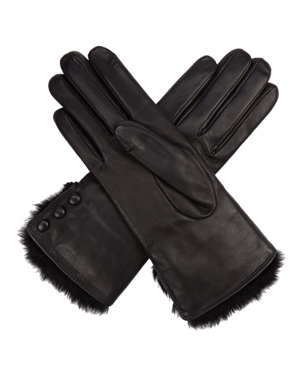 N.Peal Women's Fur Lined Leather Gloves Black