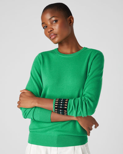 N.Peal Women's Knitted Cashmere Single Cuff Black + Beige + Green