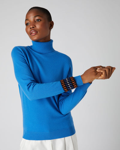 N.Peal Women's Knitted Cashmere Single Cuff Black + Blue + Orange
