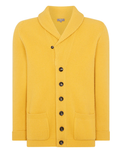 N.Peal Men's The Kensington Cashmere Cardigan Canary Yellow