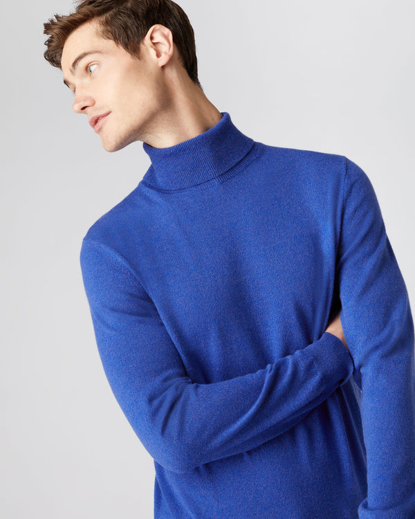 N.Peal Men's The Trafalgar Polo Neck Cashmere Sweater Nile Blue